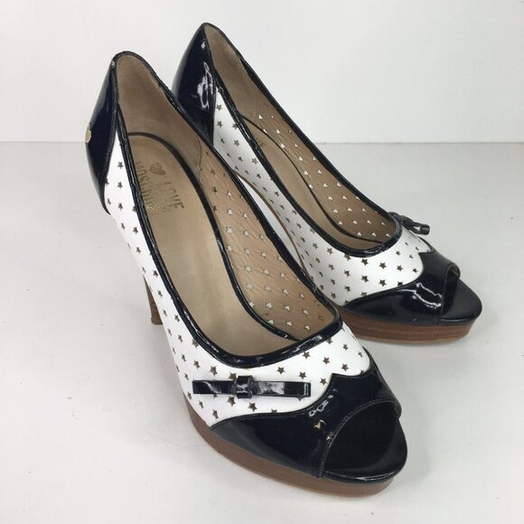Moschino Black & White Open Toe Stars Heels Size 38  Pin Up Style - Picture 14 of 14
